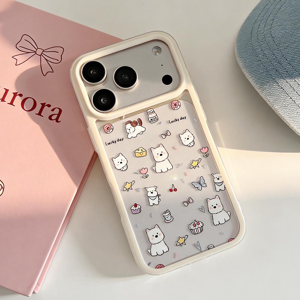 Cute White Dog Transparent Full Coverage Phone Case for iPhone 16/17 Pro Max and iPhone 13/14/15
