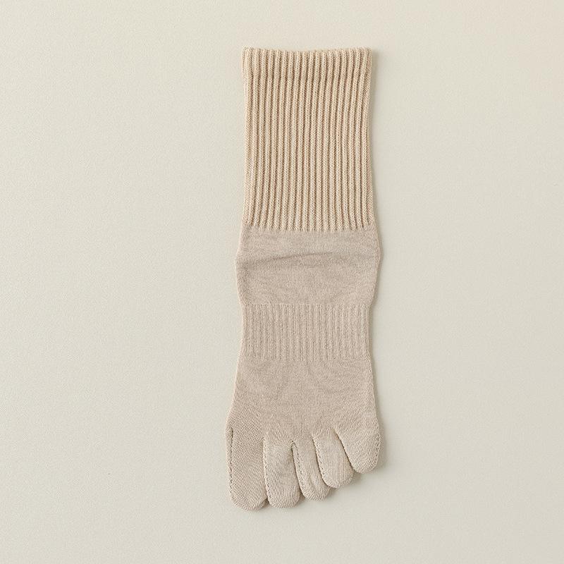 Women's Spring and Autumn Pure Cotton Anti Pilling Boneless Mid Calf Five Finger Socks