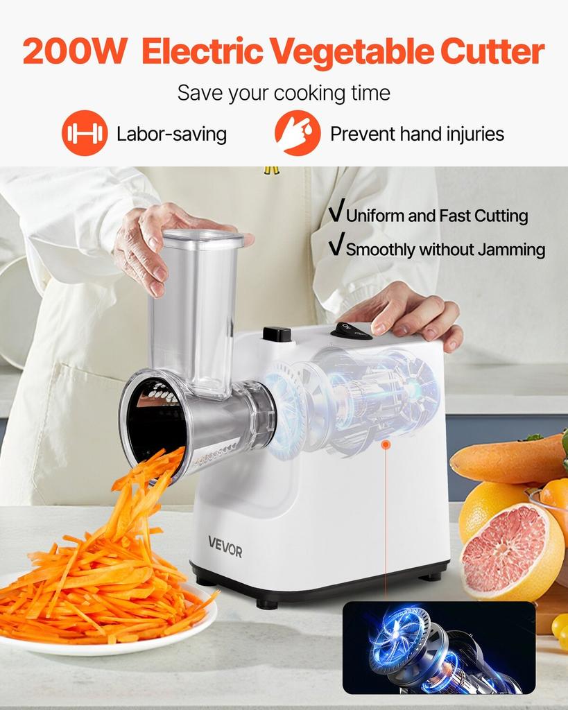 Electric Cheese Grater Salad Maker, 200W Salad Shooter, Electric Vegetable Slicer Shredder Chopper for Fruits with 5 Attachments, Stainless Steel Food