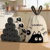 50Pcs/Roll 45x45cm Cute Cat Fishbone Printed Tear-Free Drawstring Trash Bags Disposable Garbage Bags