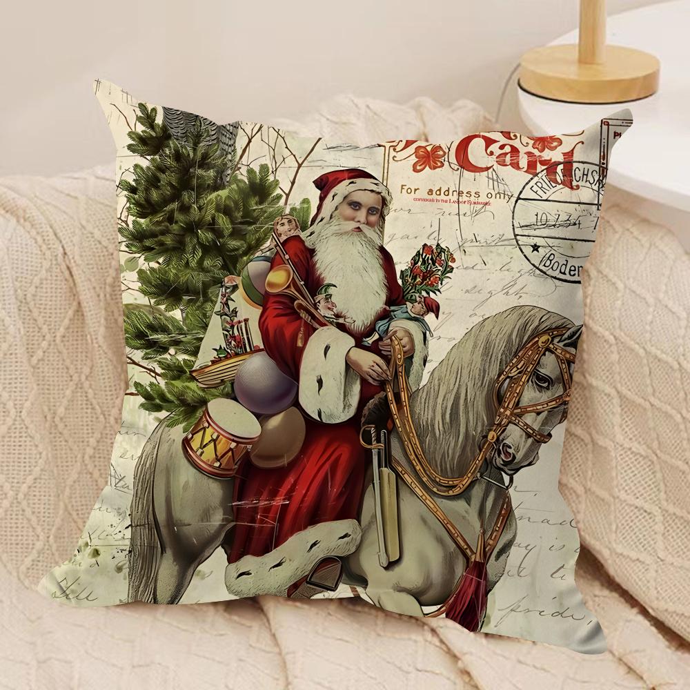 Retro Animal Christmas Cushion Cover Silky Short Plush Invisible Zipper Dustproof Sofa Pillow Case For Home Decor