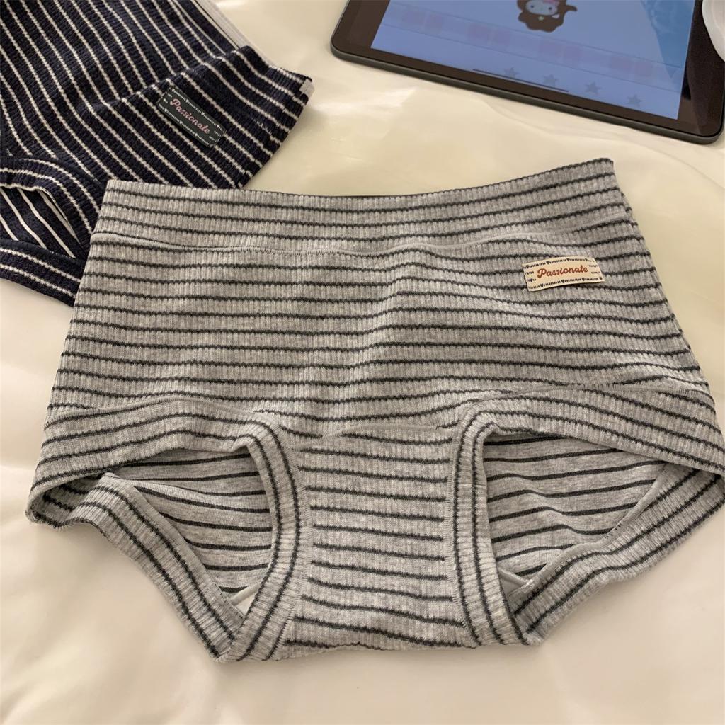 Damen Frühlings- und Herbst-Vintage-Gestreifte Baumwoll-Dreiecksunterwäsche mit verlängertem Schritt