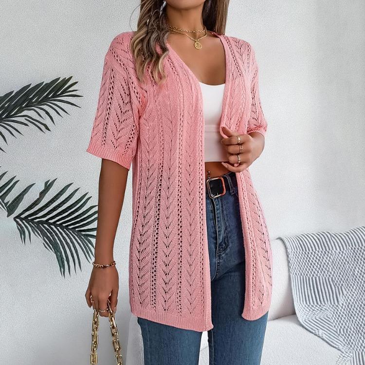 Eleganter Damen V-Ausschnitt Locker Gestrickter Cardigan Solider Karopullover Frühling Sommer Oberteile
