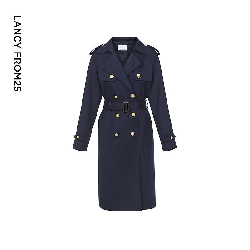 LANGZI Navy Wool Retro Trench Coat