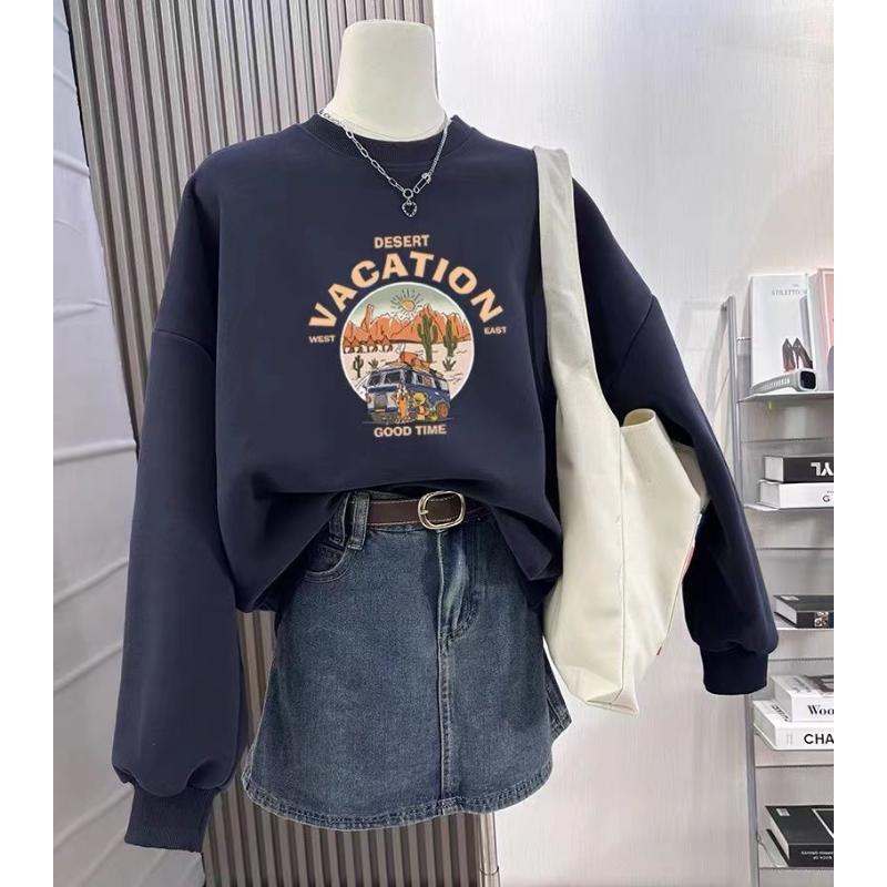 New Autumn Winter Women's Pullover Round Neck Printed Fashion Loose Versatile Casual Long-sleeved Sweatshirts