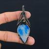 Unique Carved Blue Onyx Gemstone Pure Copper Wire Wrapped Handmade Pendant Jewelry
