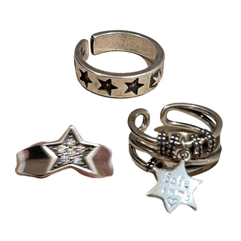 Star Dating Rings Open Rings Eye Catching Star Finger Rings Star Adjustable Opening Rings Alloy Material Party Jewelry