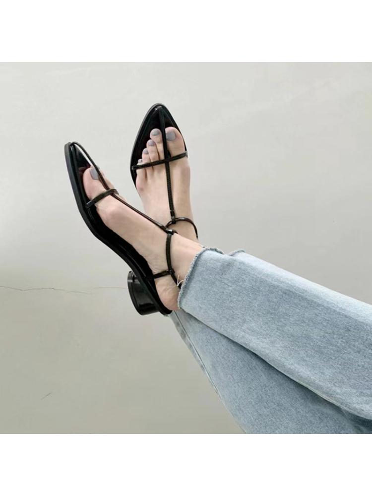 Fashion Female Sandal 2025 Summer Ankle Strap Sale Of Women's Shoes Block Heels Cross Girls Gladiator Buckle New Chunky Pointed Rome Sca