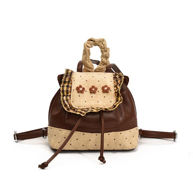 2025 New Cute Polka Dot Backpack Retro Foreign Style Flower Travel Backpack College Style Commuter Handbag