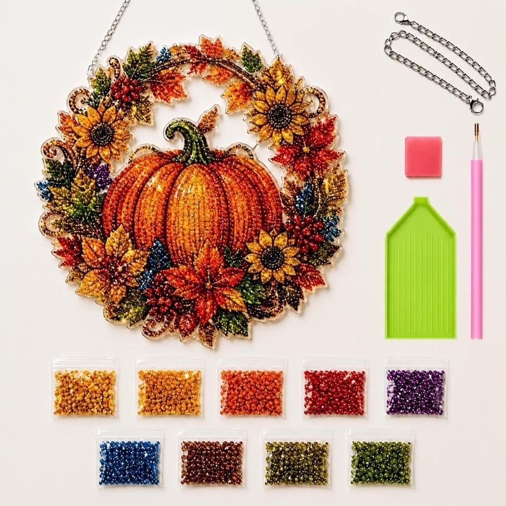 1 Set Acrylic Diamond Art Kits Pumpkin Design Diamond Painting Hanging Ornament Tree Decoration