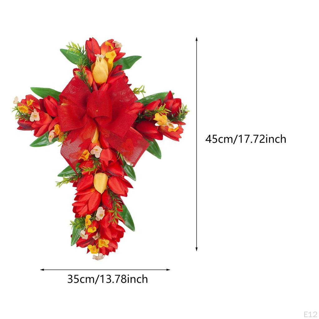 Artificial Flower Wreath Easter Cross Tulip Door Festival Reusable