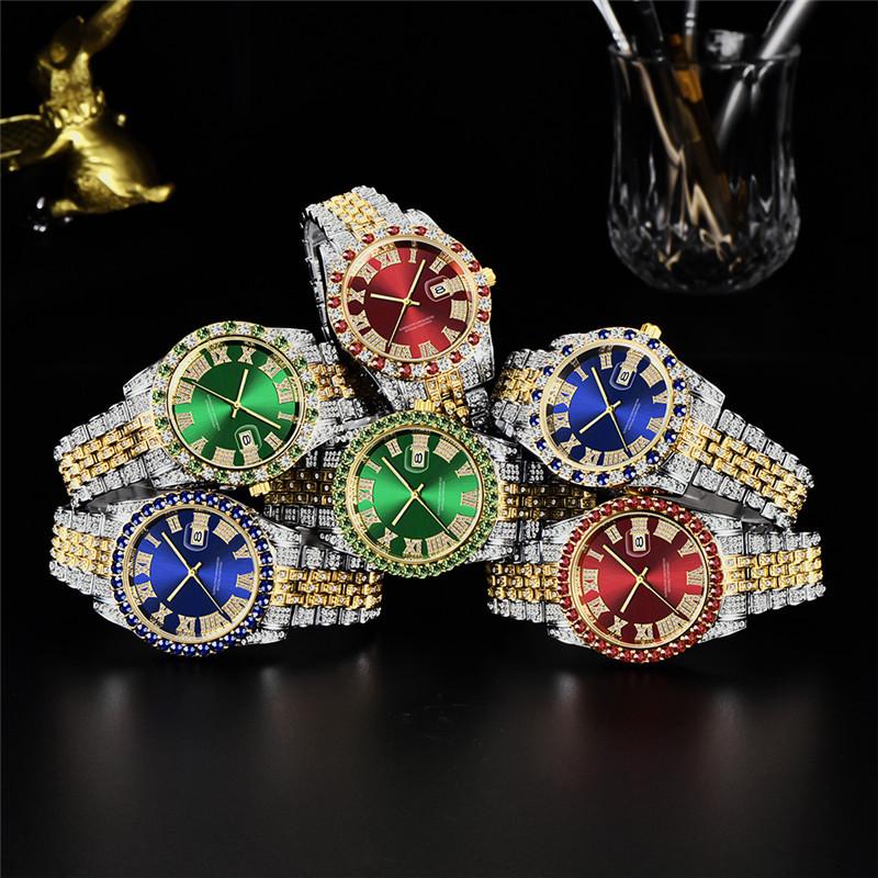 Huaqiangbei Men's Diamond-Studded Submariner Hip Hop Quartz Watch with Calendar