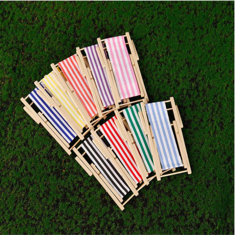 1Pcs 1:12 Dollhouse Miniature Beach Chair Toy Striped Plastic Diy Foldable Deckchair For Dolls Decor