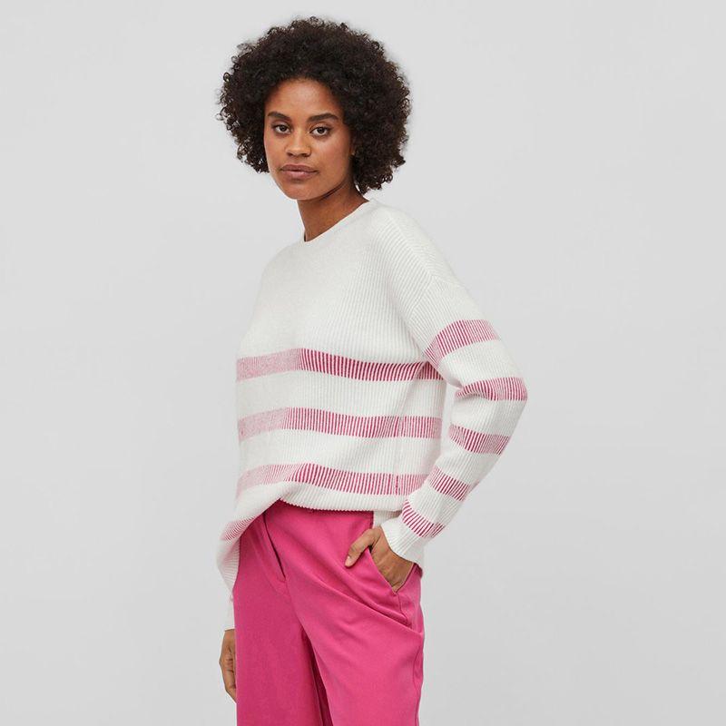 Pull à rayures cotelé col rond Femme VILA