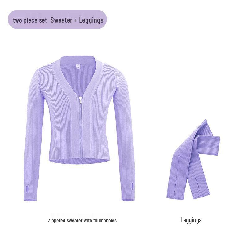 Girls' Autumn/Winter Dance Practice Sweater Shawl Jacket with Zipper – Warm Outerwear Top