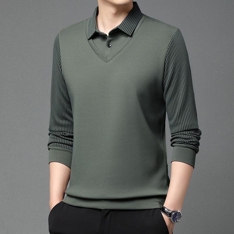 Solid Fake Two-Piece Lapel Versatile Shirt Tops, Breathable Long Sleeve Golf Shirt For Casual Daily Wear, Spring And Autumn