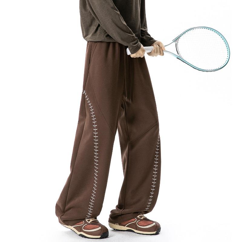 American contrasting color embroidered sports casual pants men's autumn profile scimitar pants retro loose long pants