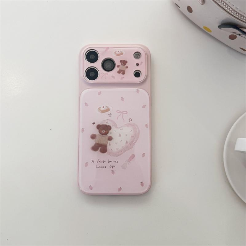 Cute Pink Heart Bear Phone Case For iPhone 17 16 15 Pro Max Sweet Strawberry Dessert Cartoon Aesthetic Shockproof Cover