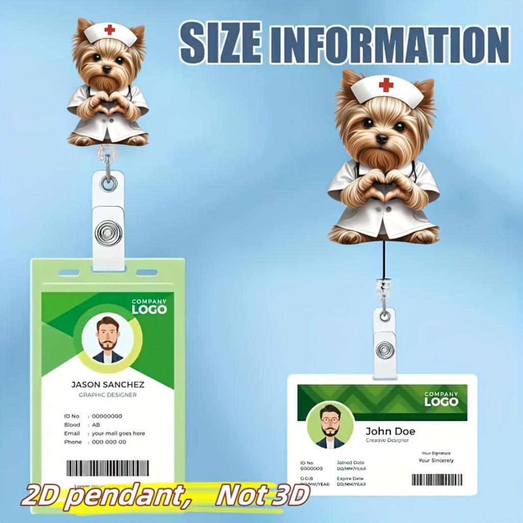 Nurse Puppy ID Badge Holder, Retractable Badge Reel Pin, Durable Acrylic Card Holder for Medical Students & Nurses,Cartoon Dog Nurse Work Accessories