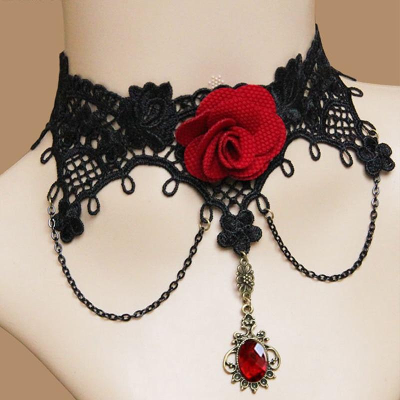 Completo girocollo e orecchini pizzo rosso uncinetto fiore idea reg