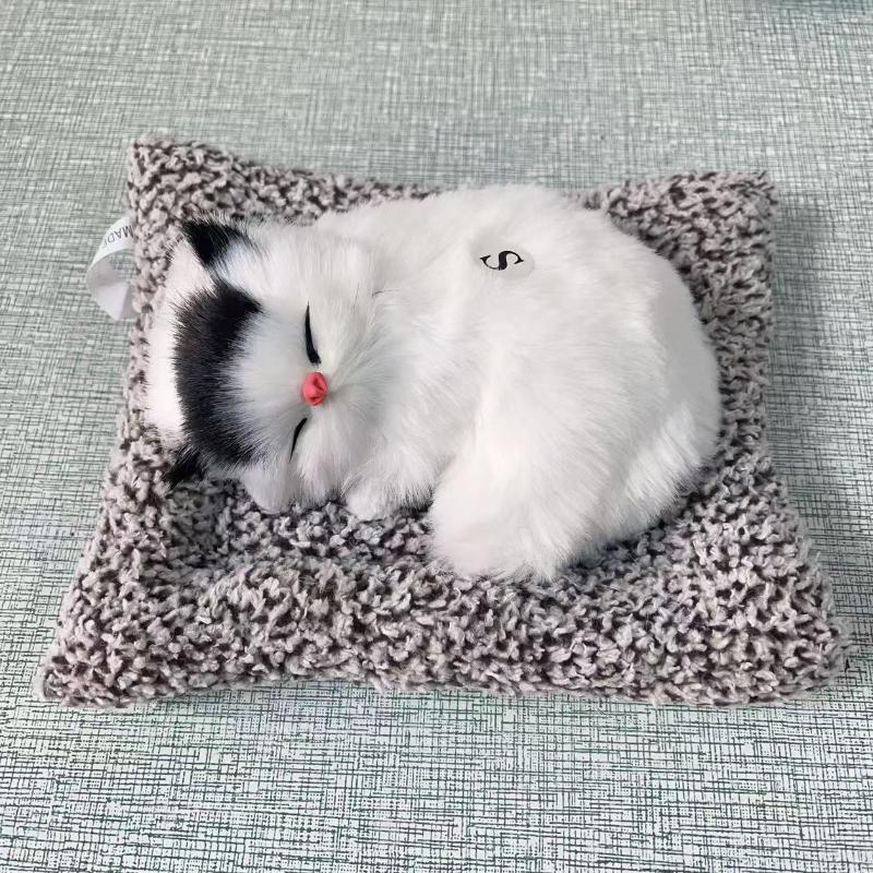 Simulated Cat Ornament With Built-in Activated Carbon Purifying Air Cute Doll Car Decor Sleeping Cat Figurine Press To Sound
