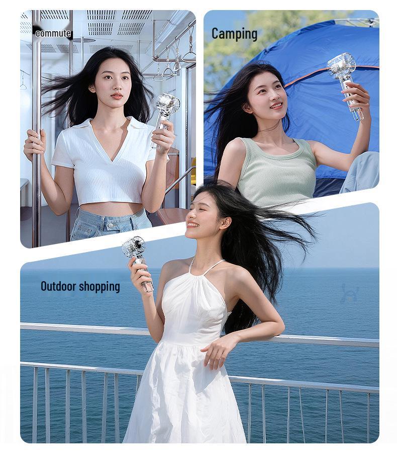 Portable USB Turbine Handheld Fan: Transparent, Digital Display, Office & Outdoor Use
