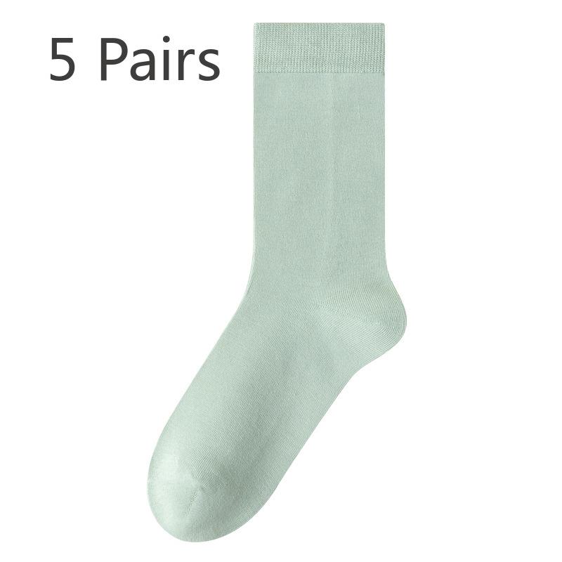 5 Paar Damen Frühling und Herbst Reine Baumwolle Einfarbig Reine Baumwolle Sport Verdickte Mittellange Socken