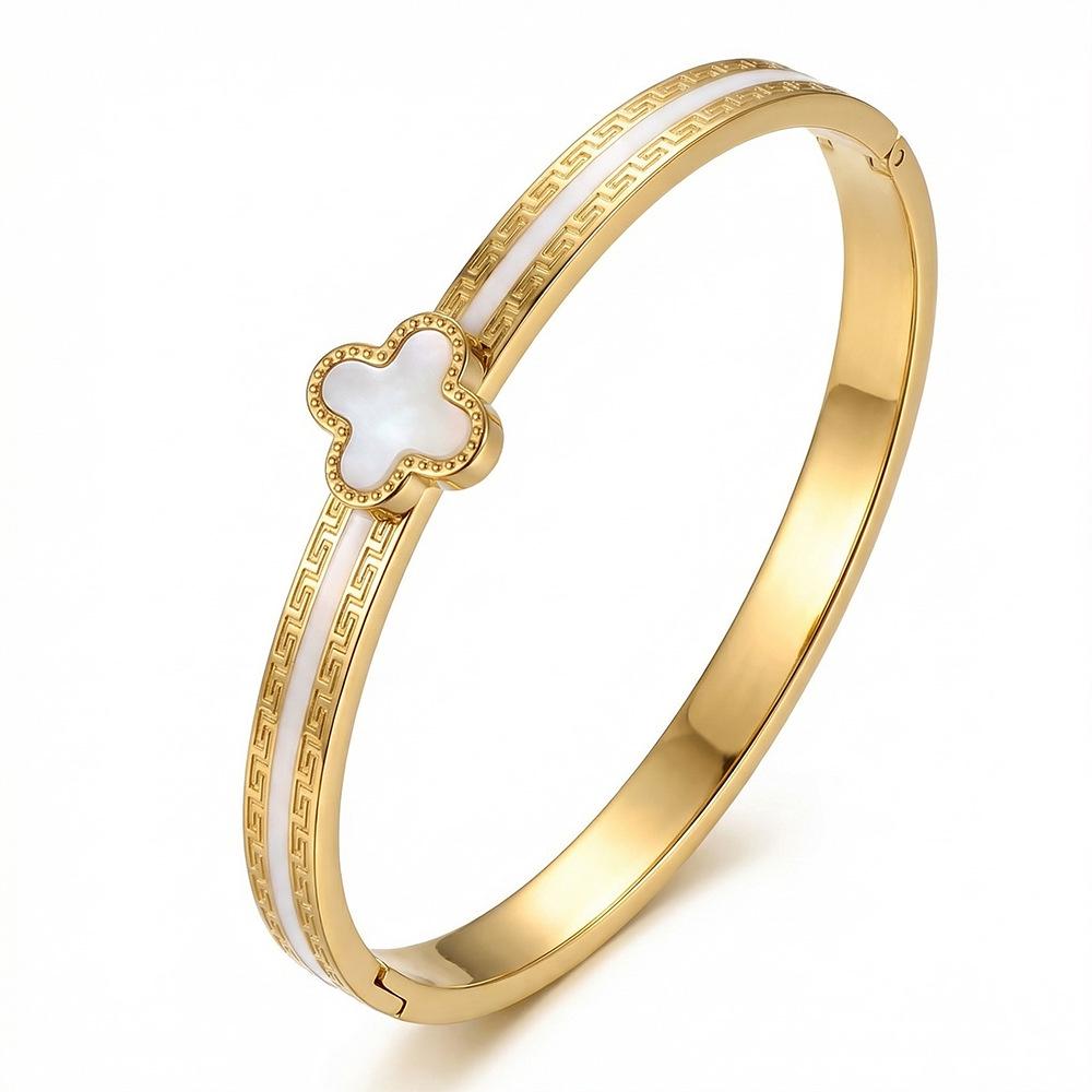 Γυναικείο Βραχιόλι Τιτανίου με Επιχρύσωση, Ανθεκτικό στο Χρώμα, Τετράφυλλο Τριφύλλι