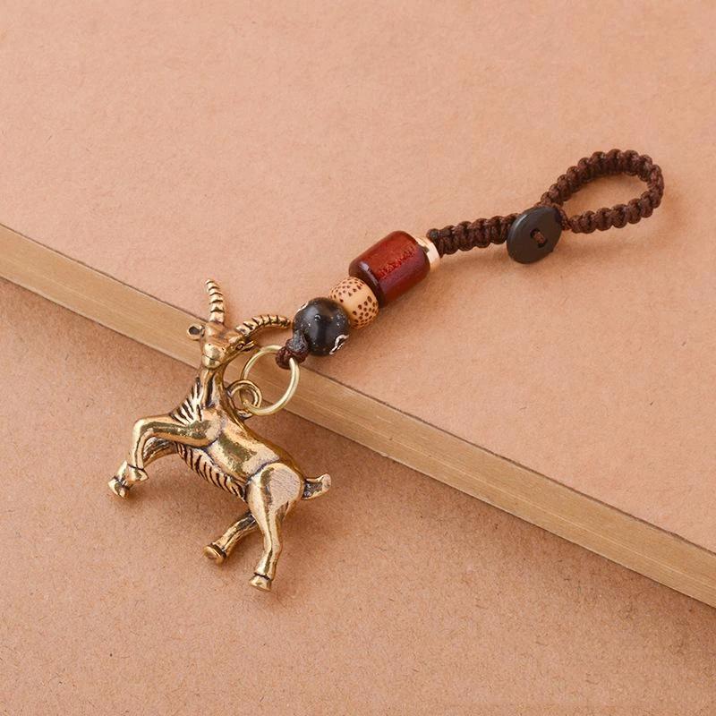 Messing Ziegen Schlüsselanhänger Antik Kupfer Tierkreiszeichen Schaf Auto Schlüsselanhänger Mini Figuren Zubehör Schmuck