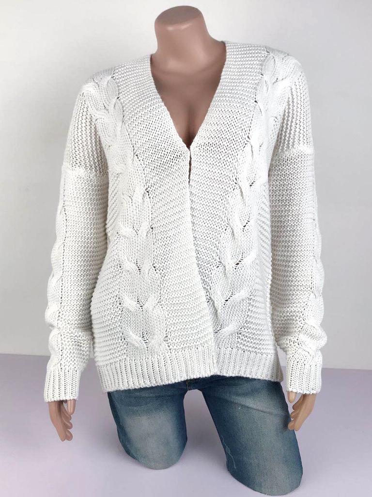 2023 Fall/Winter Cable Knit Cardigan: Chunky European & American Style Solid Sweater for Women