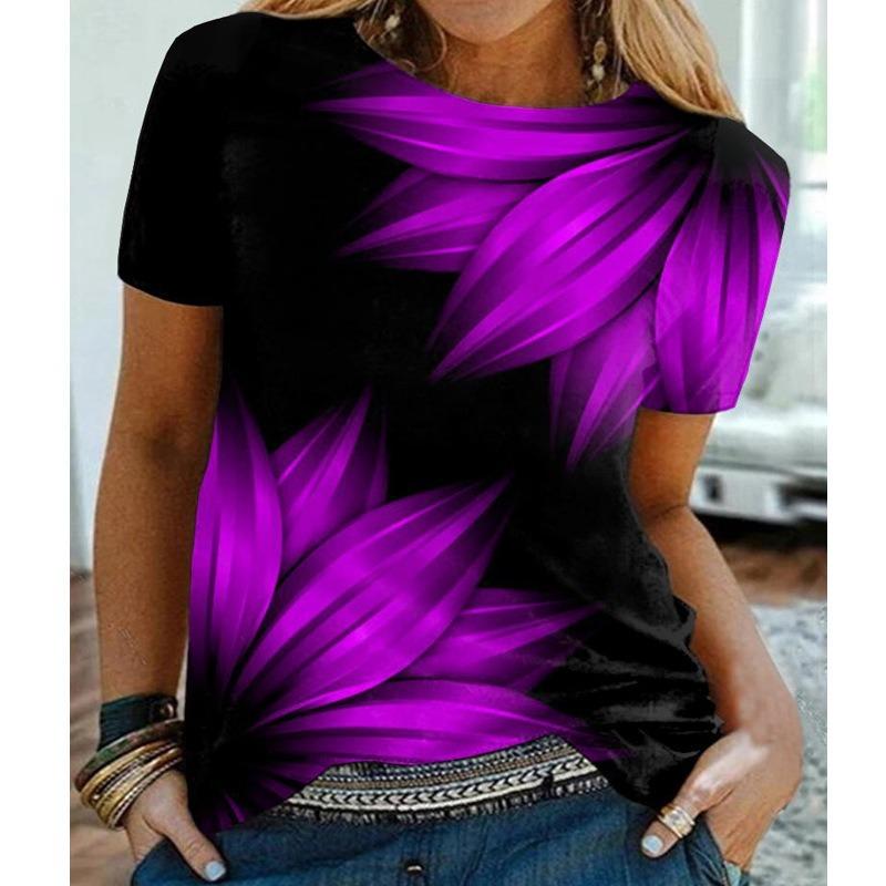 Haut à col rond pour femme, tempérament, vêtements de travail, imprimé floral 3D, col rond