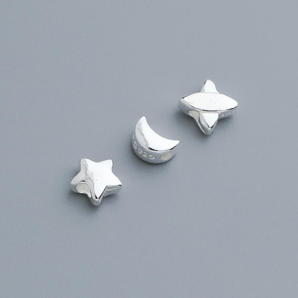 S925 Vegan Silver Geometric Stars & Moon Spacer Beads for DIY Bracelets