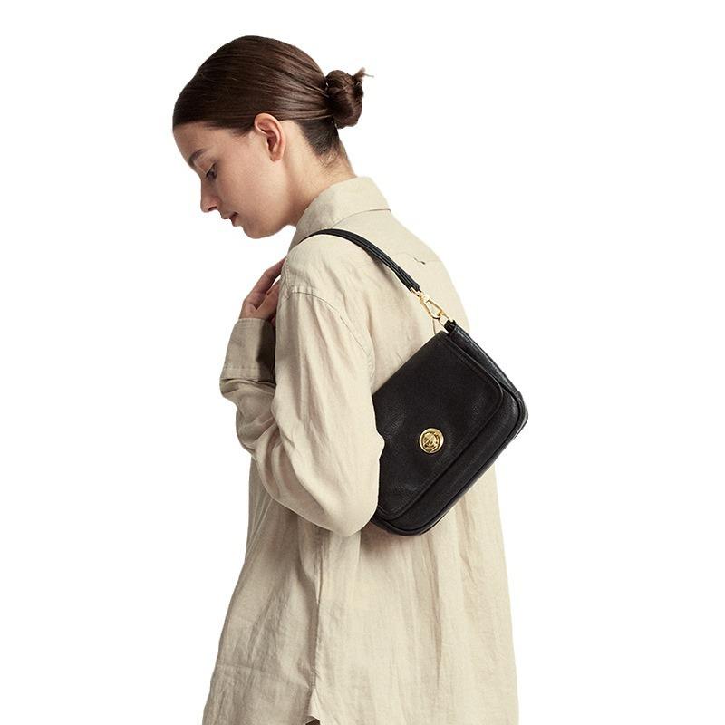 Vegetable Tanned Cow Leather Vintage Underarm Bag Niche Design Small Square Bag Spring Summer Shoulder Crossbody Genuine Leather Women's Bag