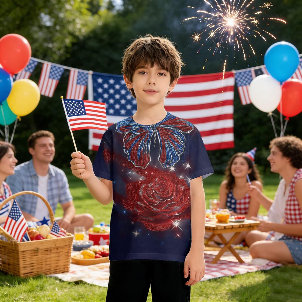 Kids Independence Day Print Round Neck Short Sleeve Casual T-shirt