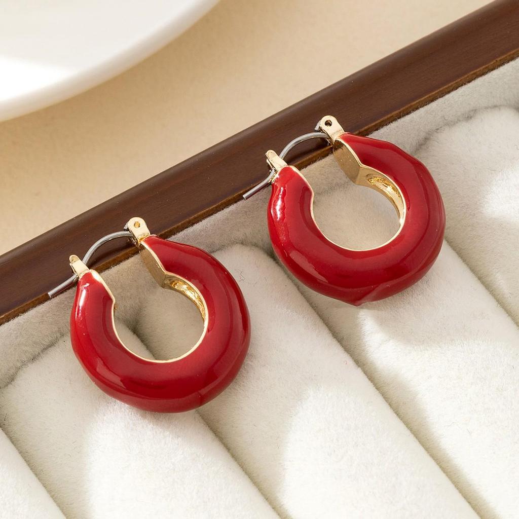 Elegant French Atmosphere: Trendy Enamel Drip Glaze Color Block Earrings for Women