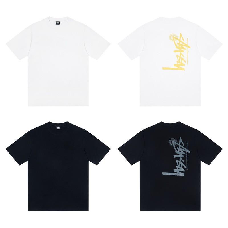 Stussy Nera 8 Classica Filigrana Stampa Lettere 2025 Unisex Streetwear Vestibilità Larga Maglietta in Cotone