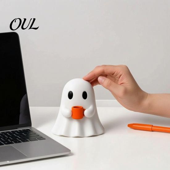 Halloween Party Supplies Ghost Drinking Coffee Figurine, 3D Printed Cute White Holding A Mug Funny Gift Statue, Spooky Decoration for Bars, Counters,