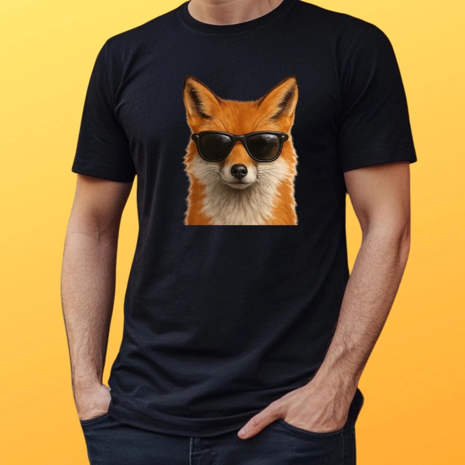 T-Shirt Herren Fuchs mit Sonnenbrille Motiv Baumwolle Größe S bis 5XL XS