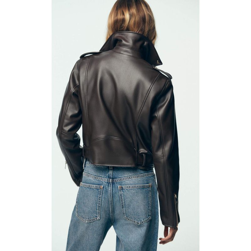 Za New Fall Women's Clothing 2025 Fashion Style Fashion All-Match Pu Machine Car Style Leather Jacket Coat 3046064