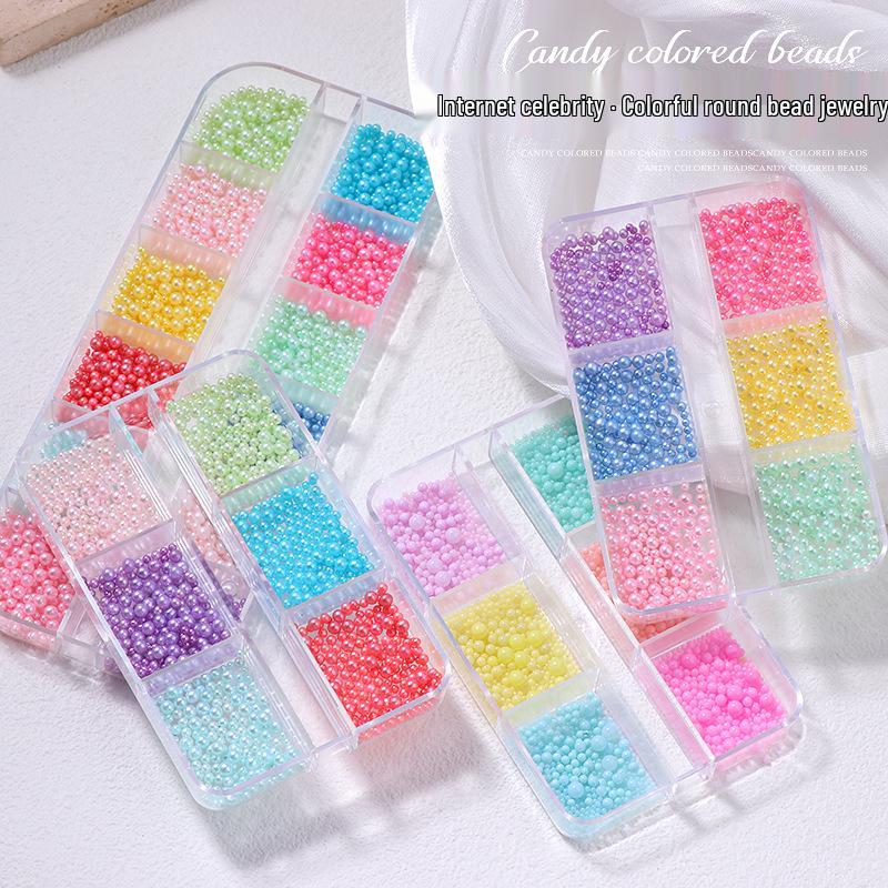 

Nail Art Macaron Color Bubble Beads & Pearls Set - 6 Grids, Mixed Sizes