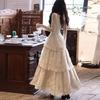 French retro light wedding dress three-layer tower lace cake skirt heavy industry lotus leaf V-neck long skirt temperament large skirt new