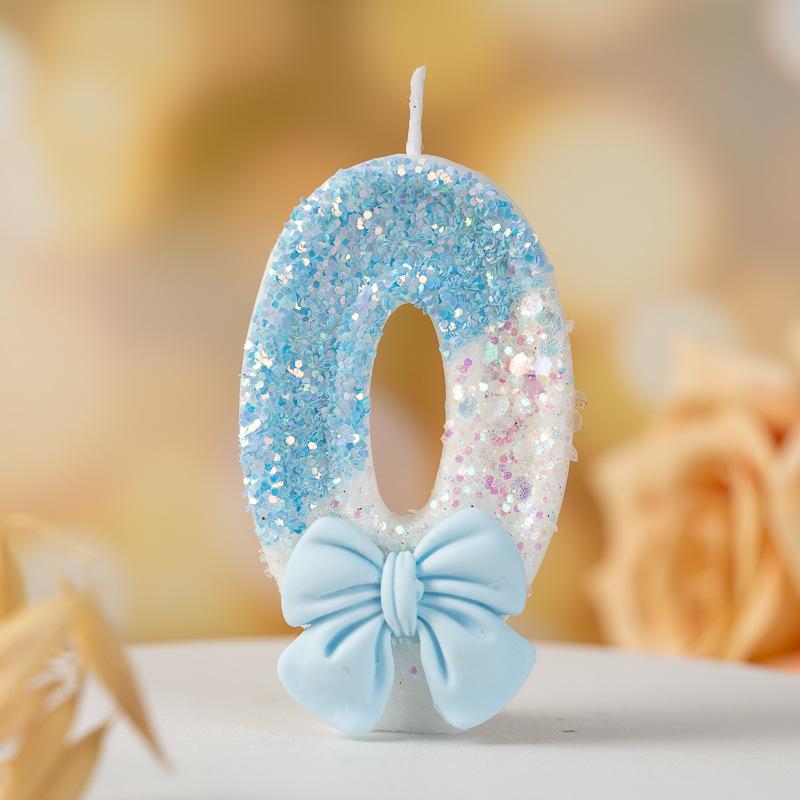 

Blue Bow Number Candle Cake Birthday Handmade Diy0-9 0