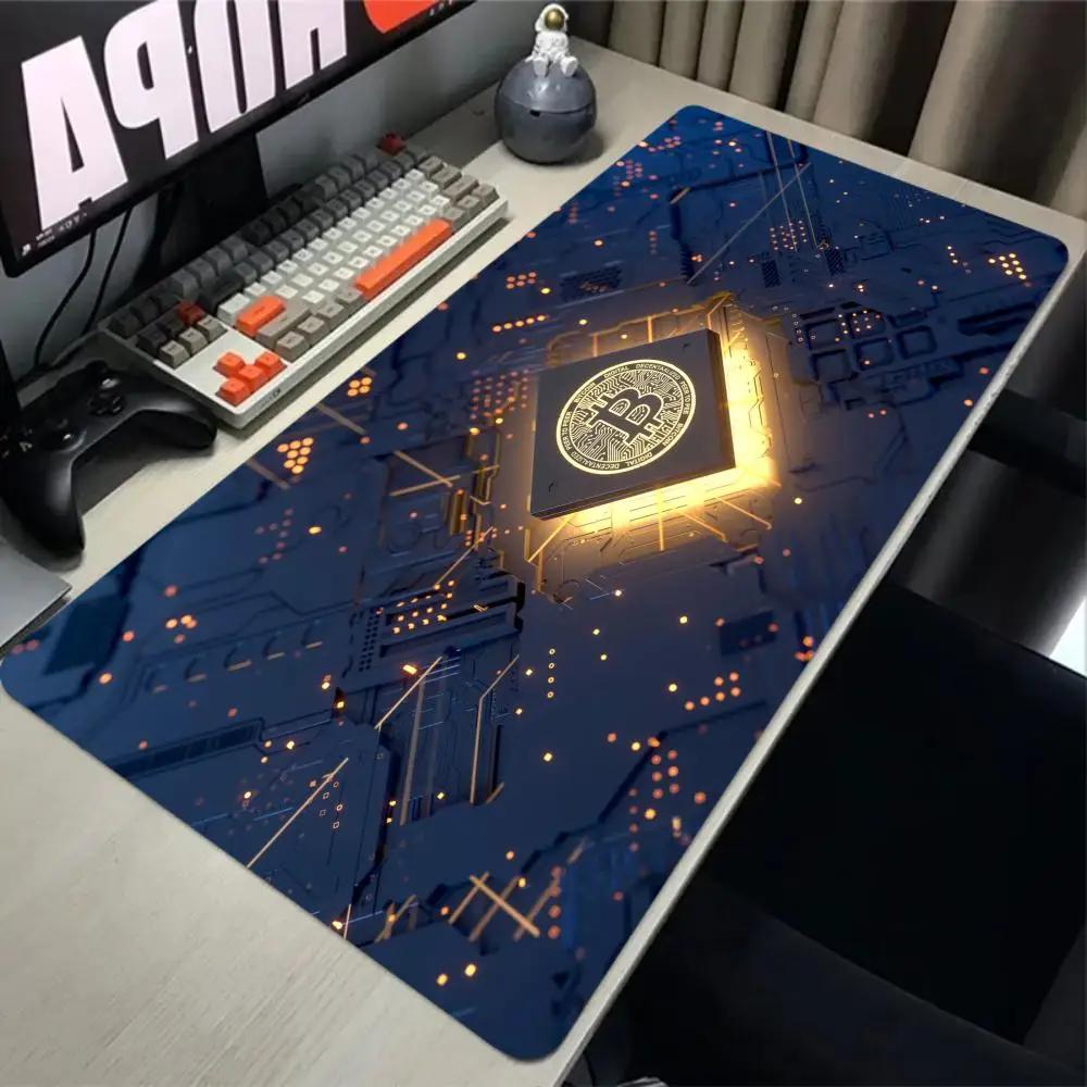 Bitcoin Mouse Pad Gaming Large HD Mousepad Antislip Rubber Mouse Mat Computer Gamer Desk Mat Stitched Edge Black Gamer Mousepad