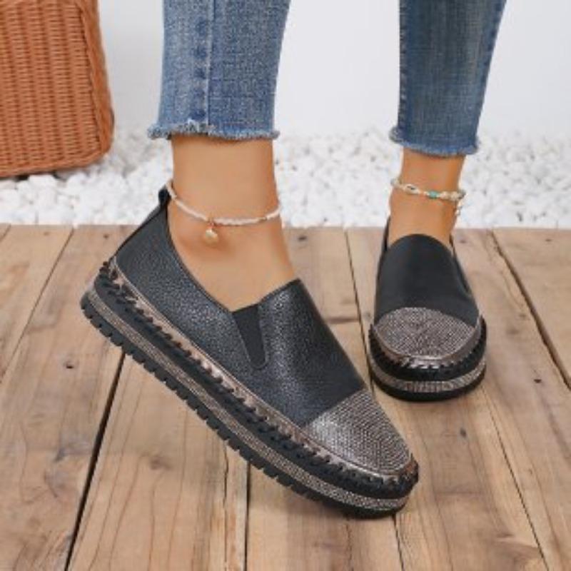 Casual Single Shoes Women's New Thick-soled Flat-bottomed Rhinestone Fashion Women's Shoes