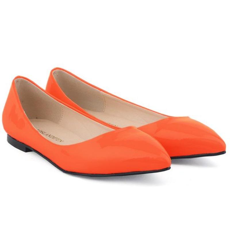 

Women Flats Shoes Spring Autumn Solid color Pointed Toe Slip On Patent Leather Woman Flat New Single Casual Loafers 35 оранжевый