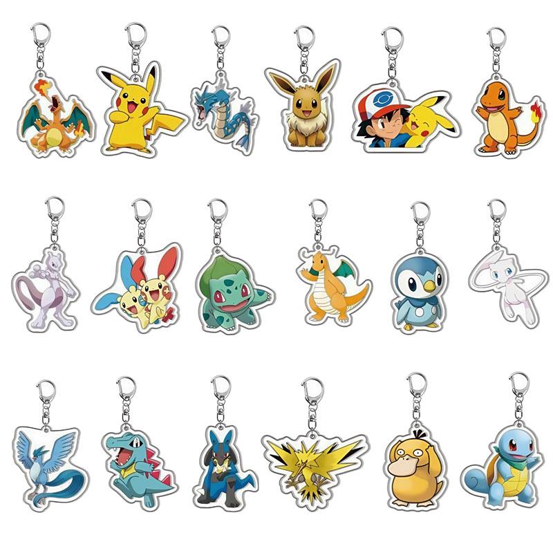Pokemon Kawaii Acrylic Keychain Elfin Figure Pikachu Bulbasaur Psyduck Squirtle Gengar Meowth Cute Pendant Dolls Boys Gifts