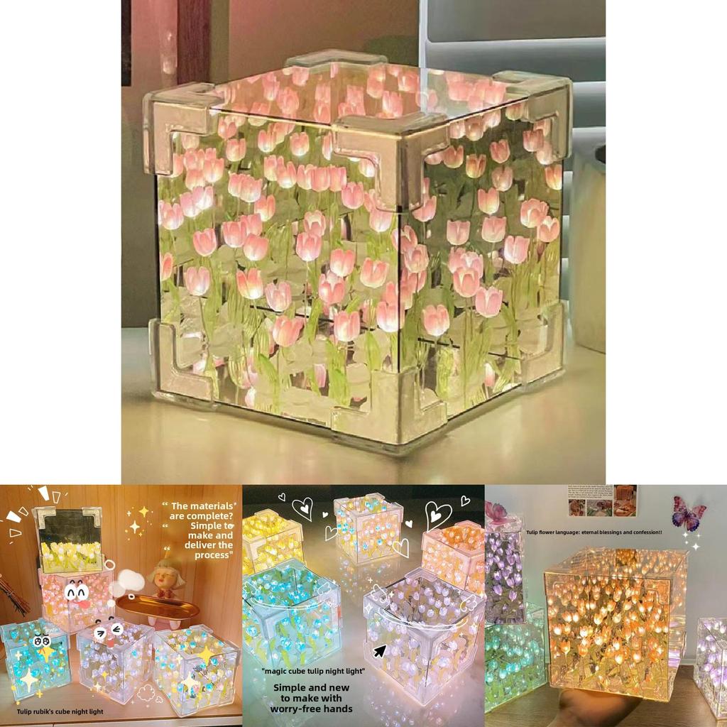 Tulip Flower Sea Night Lamp With Acrylic Shade And Button Switch For Home Decor