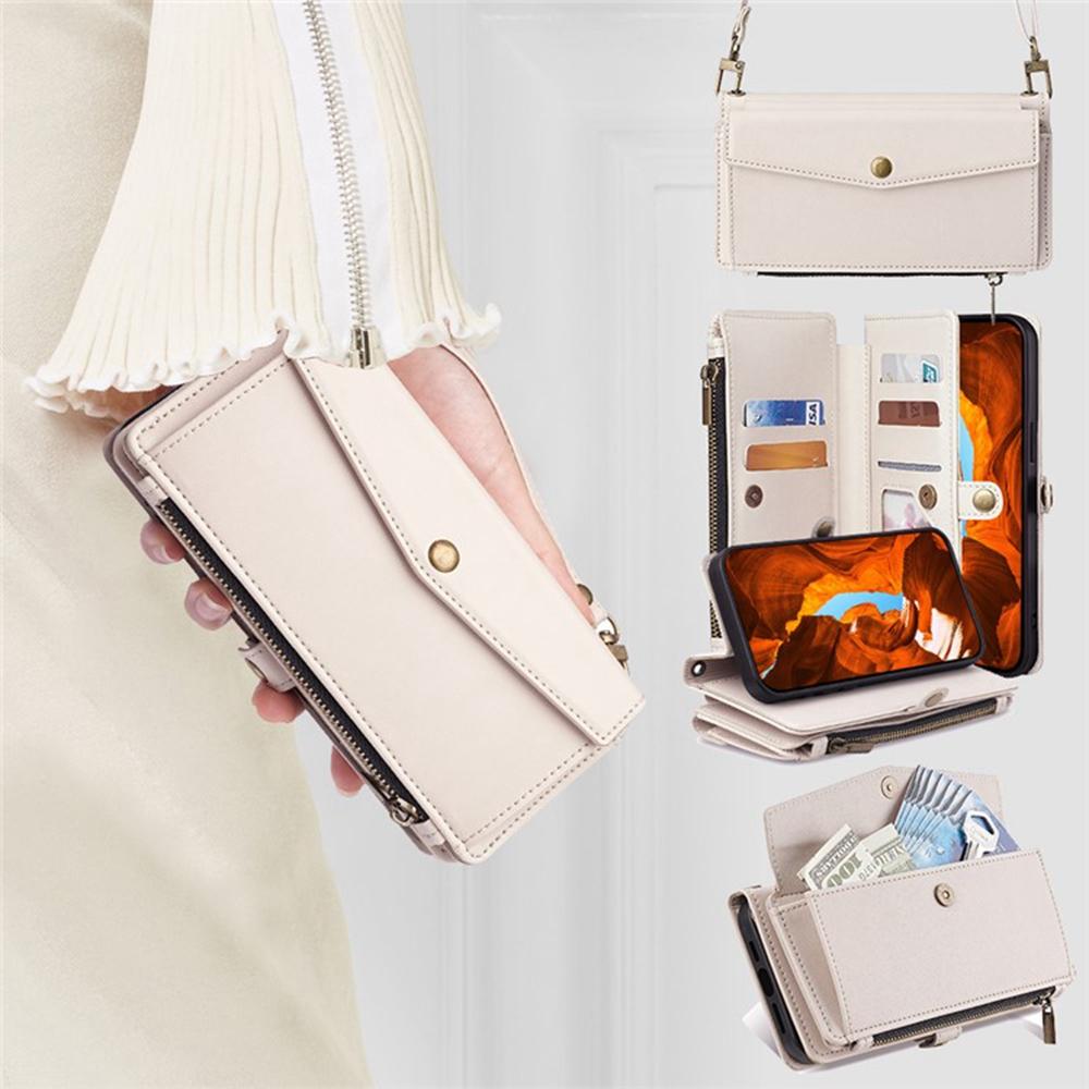For iPhone Air Case Card Slots Zipper Purse PU Leather Phone Cover with Shoulder Strap