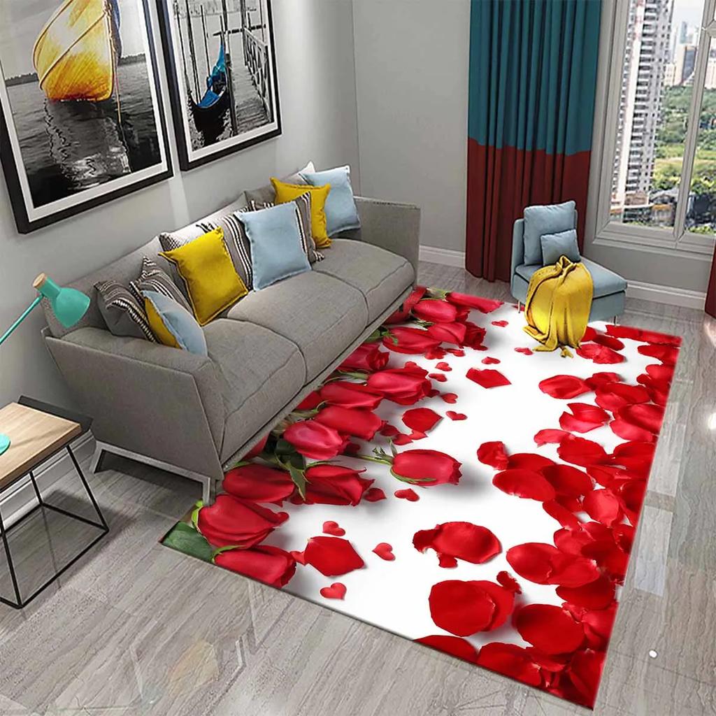 Rote Rosen Teppiche für Wohnzimmer Romantischer Blumenteppich Weiche Bodenmatte Blumenteppiche für Schlafzimmer Valentinstag Dekorative Bereichsmatten