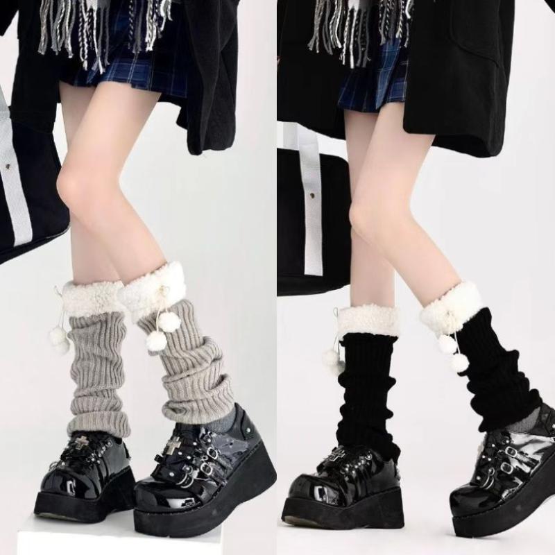 Cute Lolita Leg Covers Japanese Autumn And Winter Lamb Plush Ball Warm Woolen Ball Socks Jk Retro Pile Socks